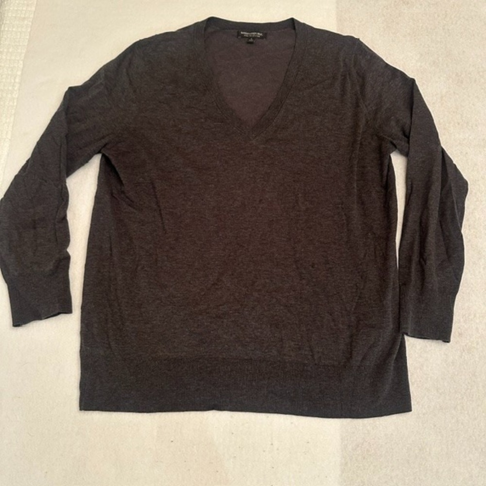 Banana Republic Stretch Cotton V Neck Sweater Mens Charcoal Gray Size L Casual